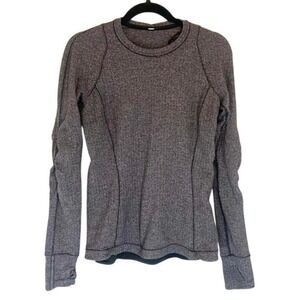 Lululemon Herringbone Long Sleeve Athletic Top Grey Black Thumbholes Size 8